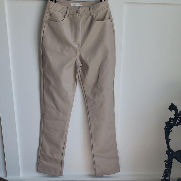 12th Tribe Faux Leather Beige Pants - Picture 1 of 4